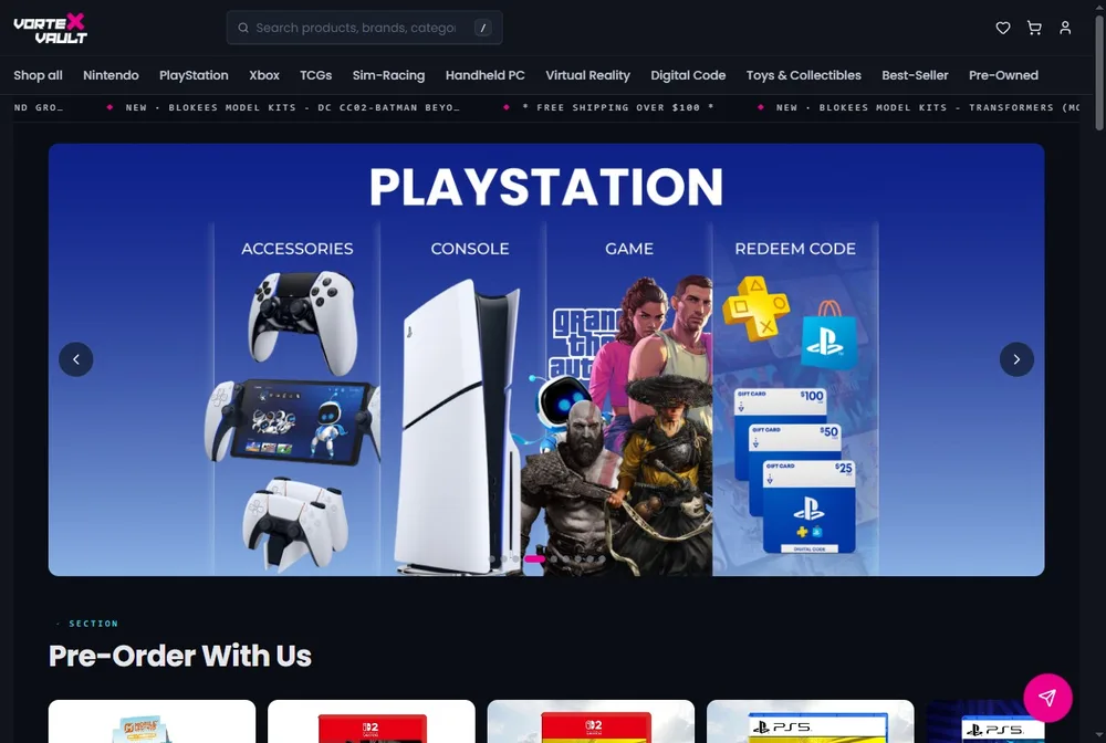 vortexgame.store homepage: gaming retail storefront